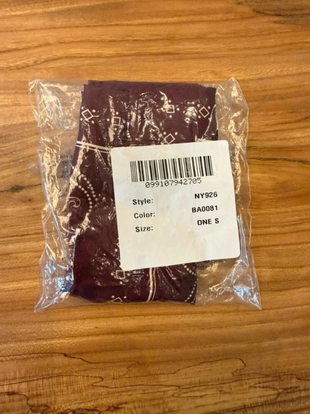 Burgundy silk bandana scarf with a paisley pattern